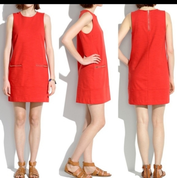 MADEWELL SLEEVELESS ZIP POCKET SHIFT Red BROWN DRESS WOMEN'S SIZE MEDIUM - Picture 2 of 16